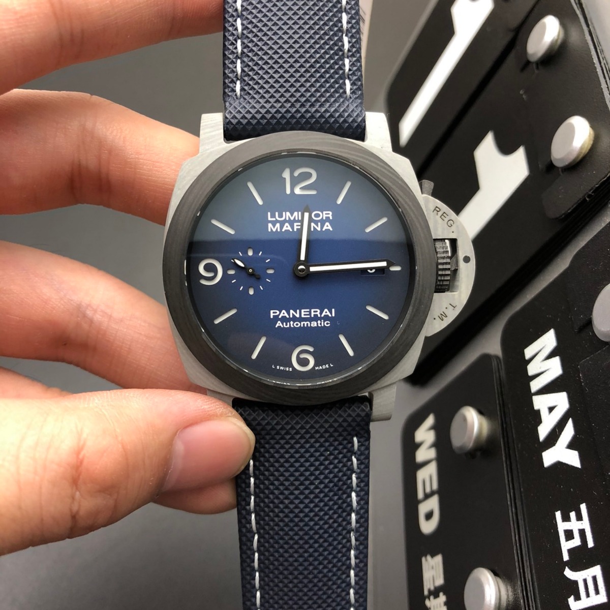 Panerai Luminor Marina watch with blue gradient dial