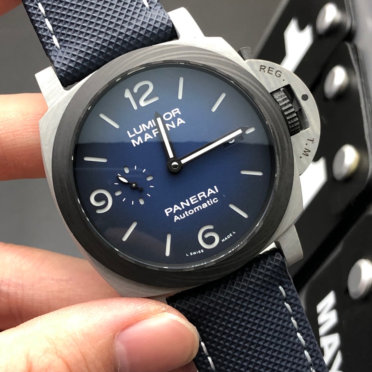 Detailed view of the blue gradient dial